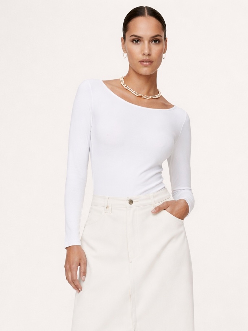 Banana Republic White Scoop-Neck Long-Sleeve Bodysuit  Size Small | Like New